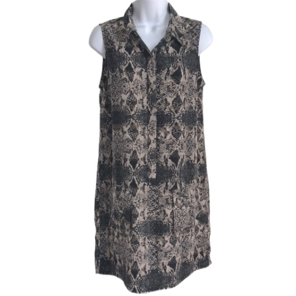 🔴 4/$15 BR tan & black snakeskin print sleeveless shirtdress in size 2 in EUC - Picture 3 of 15
